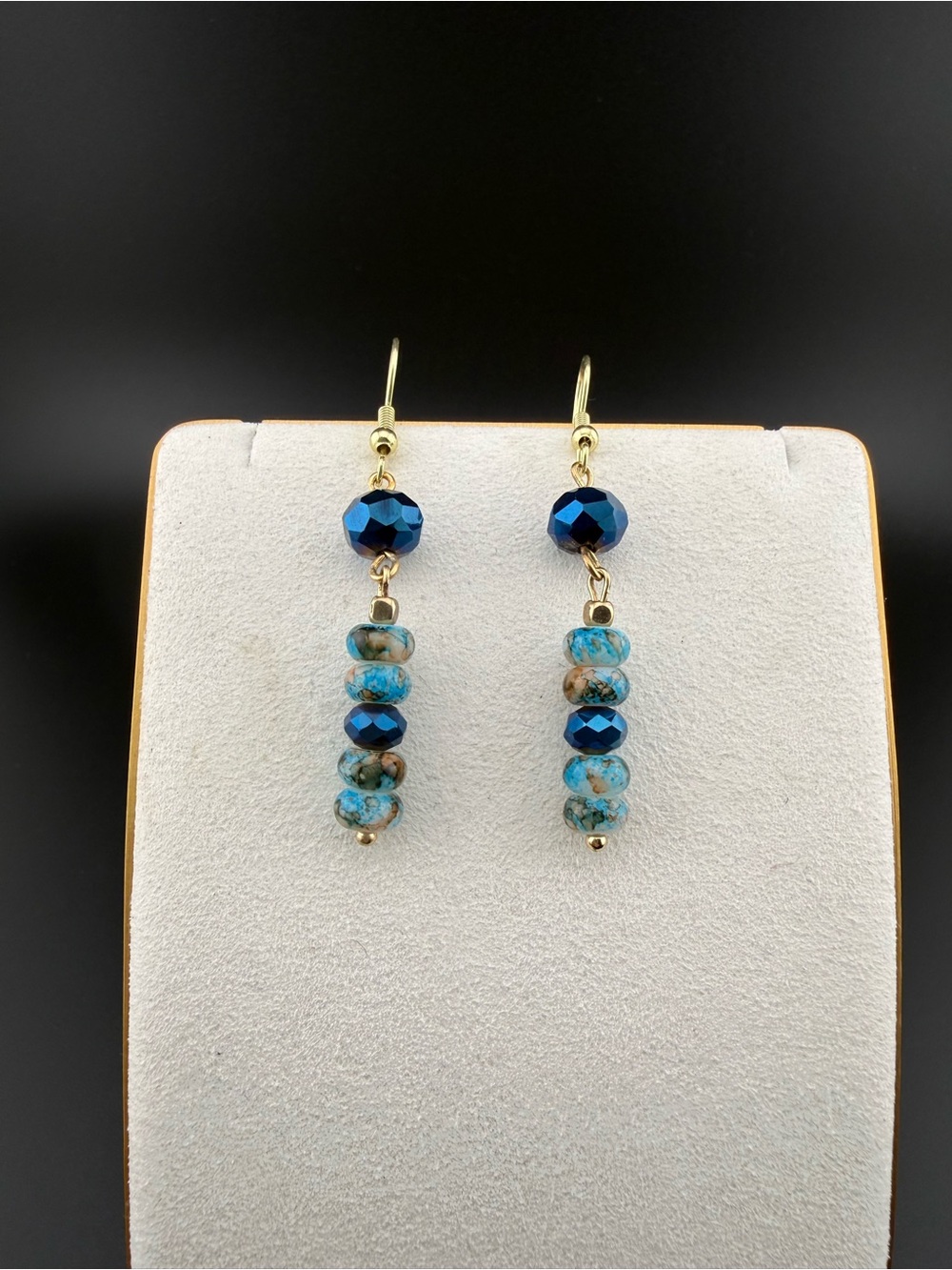 Handmade Blue Turquoise & Faceted Bead Drop Earrings
